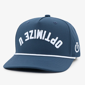 Casquette de baseball en nylon à profil moyen, 5 panneaux, avec logo brodé 3D personnalisé bleu inversé et police arquée, pour le golf et la performance, avec cordon - Product Image 1