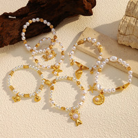 Bracelet élastique en perles d'acrylique et coquillages, style plage estival, en acier inoxydable plaqué or avec breloques