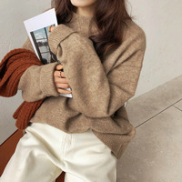 Pull-over ample à col rond pour femme, en maille brossée douce et duveteuse, à manches longues, texture moelleuse, idéal pour la superposition