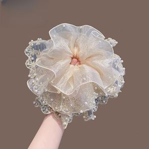 Coleteros Grandes de Encaje con Perlas, Elásticos y Suaves, Lazos para el Cabello de Estilo Francés para Mujeres y Niñas, Accesorios para el Cabello, Sujetador de Cola de Caballo - Product Image 2