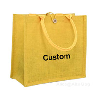 Grand sac fourre-tout à provisions en jute recyclé jaune avec logo personnalisé, en lin écologique pour le transport et l'impression