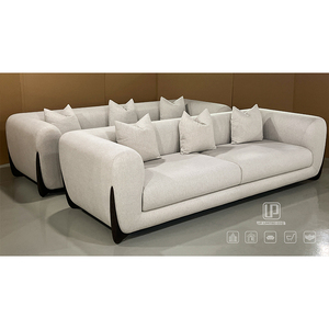 Juego de Muebles de Sala de Estar de Lujo Estilo Francés, Tapizado en Tela Beige Curvada, 3 Asientos, con Cojines, Modelo 01 - Product Image 1