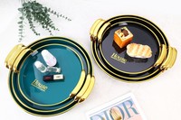 Ensemble de 3 pièces Plateau à fruits Rotondity Plateau à thé en plastique transparent bord doré Plaque de rangement Plateau multifonctionnel pour la maison