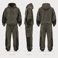 Ensemble de survêtement personnalisé pour homme avec capuche, empiècements, poches cargo, en molleton de coton, pour le hip-hop