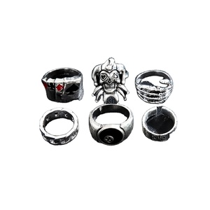 Emo 6pcs 펑크 포커 조커 실버 컬러 반지 남성용 고스 해골 당구 세트 패션 쥬얼리 반지 액세서리 커플 빈티지 - Product Image 2
