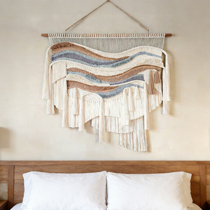 Décoration murale en macramé tissé à la main, motif vague côtière, dégradé superposé, pour cafés en bord de mer et espaces événementiels en face de la plage – Vente directe usine - Product Image 4