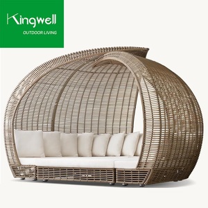 سرير نهاري مستدير من الراتان البلاستيكي من البولي إيثيلين في جميع الأحوال الجوية للحديقة في الهواء الطلق خوص للتشمس المتسكع لحمام السباحة والفندق يستخدم مواد معدنية متينة - Product Image 5