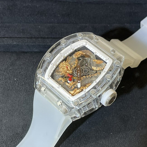 Reloj Mecánico Transparente con Forma de Barril para Hombre, Diseño de Dragón Dorado en 3D, Esfera Esqueleto, Reloj de Pulsera de Lujo y Moda - Product Image 3