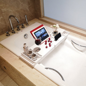 Bamboo Bathtub Shelf Multi Functional Bath Tray Wine Rack Phone Holder Adjustable Bathroom Rack Rectangle 17-20.9in Nan Bamboo - Product Image 2