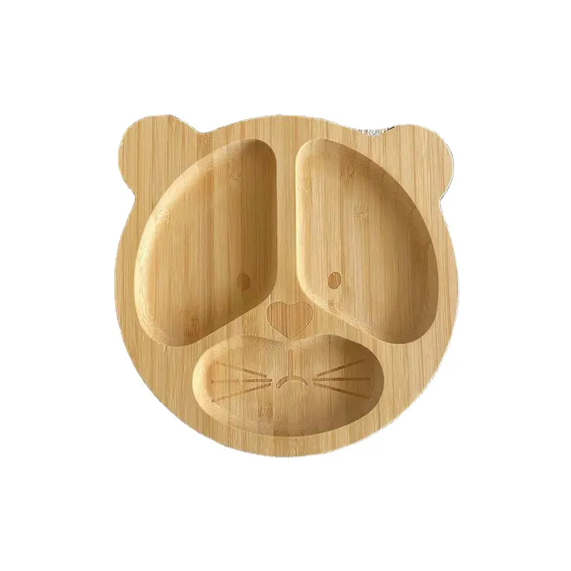 custom Bamboo Plates For Kids Baby and Toddler Bamboo Suction Plate for Babies Feeding with Eco-Friendly Sturdy Cat