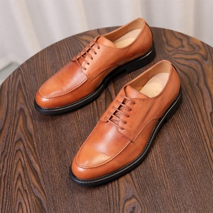 New Men's Leather <b>Shoes</b> - Derby Handmade for Business and Casual Wear Suitable for Weddings Round Toe Style Groom's <b>Shoes</b> - Product Image 5