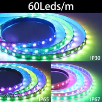 Bande LED RGB WS2812B 30/60/74/96/100/144 Pixels/leds/m Individuellement adressable WS2812 PCB Noir/Blanc IP30/65/67 5V