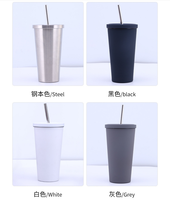Vente en gros Tasse à café réutilisable en acier inoxydable à double paroi avec logo personnalisé avec couvercle et paille