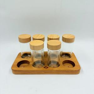 Bamboo <b>Spice</b> <b>Rack</b> With 6 Glass <b>Jars</b> Wooden Lids Airtight Storage <b>For</b> Kitchen Seasoning Organizing - Product Image 1