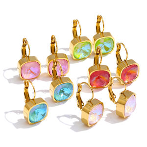 JINYOU 3714, Nuevos Aretes Cuadrados de Cristal Multicolor, Aretes Colgantes de Acero Inoxidable Chapados <span class=keywords><strong>en</strong></span> Oro, Joyería para Mujer - Product Image 1