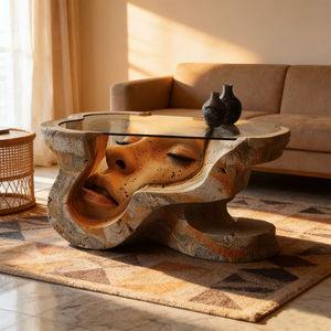 Tavolino da Caffè Artistico, Scultura Irregolare, Tavolo Laterale in Vetro, Design Unico con Volto Umano, Arredamento per Soggiorno - Product Image 3