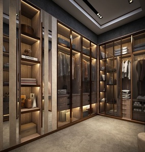 עיצובים מודרניים רהיטי חדר שינה עם דלת זכוכית, מגירות אחסון וארונות עם תאורת לד - Product Image 1