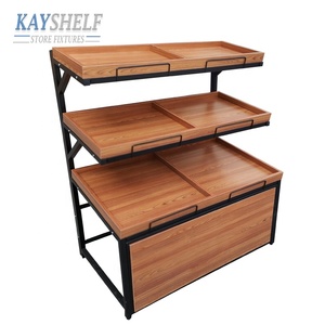 Góndola modular de madera y metal, estructura de acero, Isla de una cara, estante de exhibición para verduras y frutas de supermercado - Product Image 2