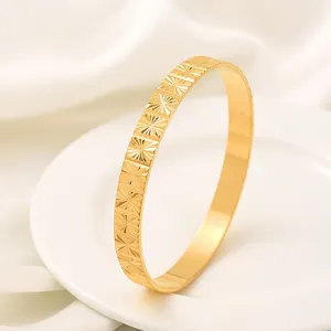 65MM UK Wedding Bangles For Women Ethiopian Jewelry 24K Gold Color Bangles Bracelets Women Birthday Jewelry Gifts