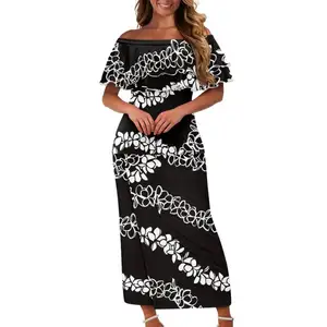 Puakenikeni Islander Women Puletasi Samoa Lace One Shoulder Lady Two Piece Set Dropshipping Polynesia Tribal Clothing For Church