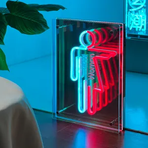 Afgrond Spiegel Neon Licht Teken, Winkel Toilet Deur Teken, Verlichte Lichtbak Toiletbord