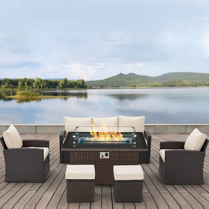 Homful Việt Nam nhà cung cấp wicker mây vườn ngoài trời sofa Set Patio đồ nội thất Set với hố lửa - Product Image 6