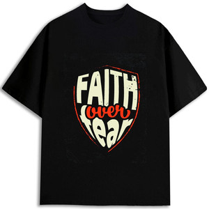 T-shirt Faith Over Fear pour hommes, 100 % coton, col rond, imprimé, coupe régulière, 180 g/m², expédié depuis les États-Unis - Product Image 1