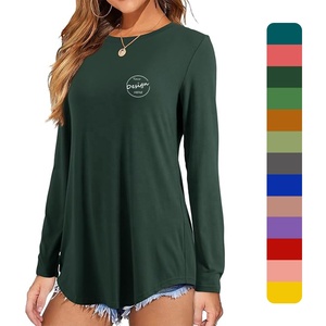เสื้อยืดคอกลมแขนยาวทรงหลวมระบายอากาศสีพื้นเสื้อสตรีทแวร์ขอบโค้งสีพื้นพิมพ์ลายซิลค์สกรีนแบบกำหนดเองสำหรับฤดูร้อน - Product Image 1