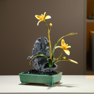Adorno de Escritorio de Estilo Chino Moderno con Orquídeas y Piedras, Decoración para Sala de Estar, Recibidor, Regalo de Inauguración de Casa - Product Image 1