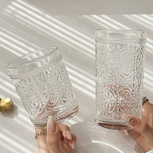 Stylish Vintage Whisky <strong>Glass</strong> Cup Whiskey Rocks Tumbler Sunflower System Embossed Pattern Transparent Ins Simple Shot <strong>Glasses</strong> - Product Image 2