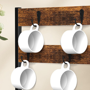 Wood And Iron Coffee Storage <b>Rack</b> 3 Tier With Drawer Cup Hanger Desktop Organizer Retro Brown Standing Type - Product Image 4