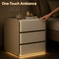 Table de chevet intelligente avec chargeur sans fil, haut-parleur Bluetooth, lumière LED à induction, 3 tiroirs, table de chevet moderne en pierre frittée