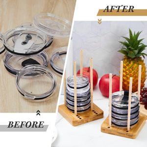 Organisateur de couvercles de gobelets en bambou réglable, support vertical détachable pour couvercles de gobelets Yeti / Stanley / Simple Modern - Product Image 4