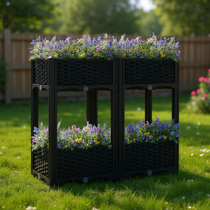 Jardinera Rectangular Moderna Elevada de Polipropileno Negro, Maceta Mediana para Jardín y Flores, para Uso en Exteriores - Product Image 2