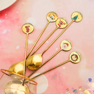 Cuchara Tenedor de acero inoxidable para Navidad, juego de cucharas para café, postre, plata y oro, con caja de regalo, novedad - Product Image 1