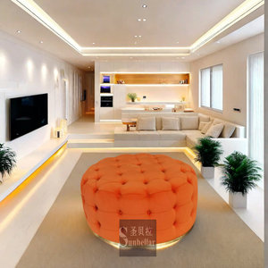 Chất Lượng Cao Nhung Chesterfield Vòng Bàn Cà Phê Phòng Khách Ottoman Pouf Giải Trí Hiện Đại Kim Loại Nhôm Cơ Sở Lớn Chân Phân - Product Image 1