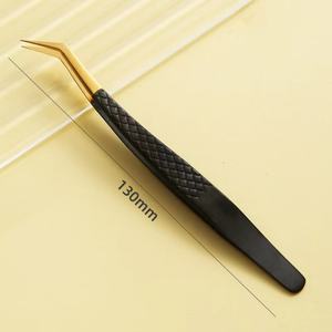Pinzas para Extensión de Pestañas de Acero Inoxidable Negro con Punta de Fibra y Agarre de Diamante Curvo con Logotipo Personalizado al por Mayor - Product Image 2