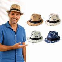 Chapeau Fedora en paille tropicale créatif à imprimé cocotier, à bord court, style Trilby, pour les fêtes hawaïennes, les soirées sur la plage et les vacances d'été