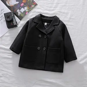 男童羊毛大衣2022春秋新款时尚实心转领外套4-14T儿童大衣高品质