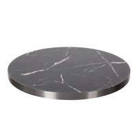 Plateau de table moderne en HPL Formica aspect marbre rond, finition marbre noir avec bord métallique, pour table à manger intérieure, plateau de remplacement