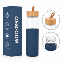 Tasses en verre personnalisables en gros, capacité 600 ml/20 oz, sans danger pour les aliments, compatibles lave-vaisselle, avec couvercle portable en bambou et manchon en silicone pour