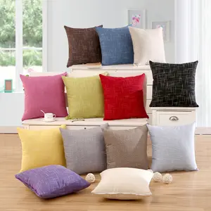 Home Decorative Sofa Square Solid Color Standard Pillowcase Stripe Polyester Linen Pillow Cushion Case