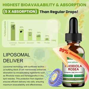 리포솜 로디올라 로제아 & 아쉬와간다 리퀴드 보충제, 사프란 &, 16-in-1 스트레스 완화, 성인용 에너지 및 기분 지원 - Product Image 3