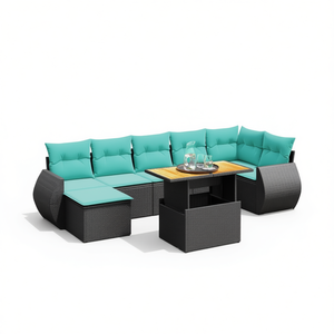 Set di divani da giardino in polyrattan nero da 8 pezzi con cuscini, mobili da giardino, posti a sedere all'aperto, design contemporaneo - Product Image 1