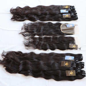 Faisceau de cheveux de temple indien vierge brut non transformé tissage de cheveux humains paquets de cheveux humains vierges naturels péruviens avec fermeture à lacet - Product Image 2