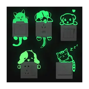 Myway 5 Packs Cute Art Design Luminous PVC Switch Wall Stickers Glow in The Dark Lovely Pets Decals Custom Sticker