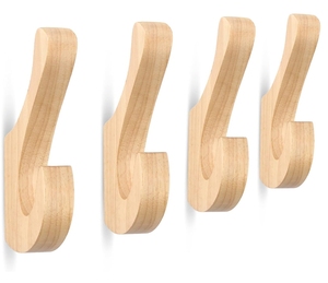 Lot de 4 crochets muraux en bois naturel, porte-manteau moderne poli pour la décoration intérieure - Product Image 1