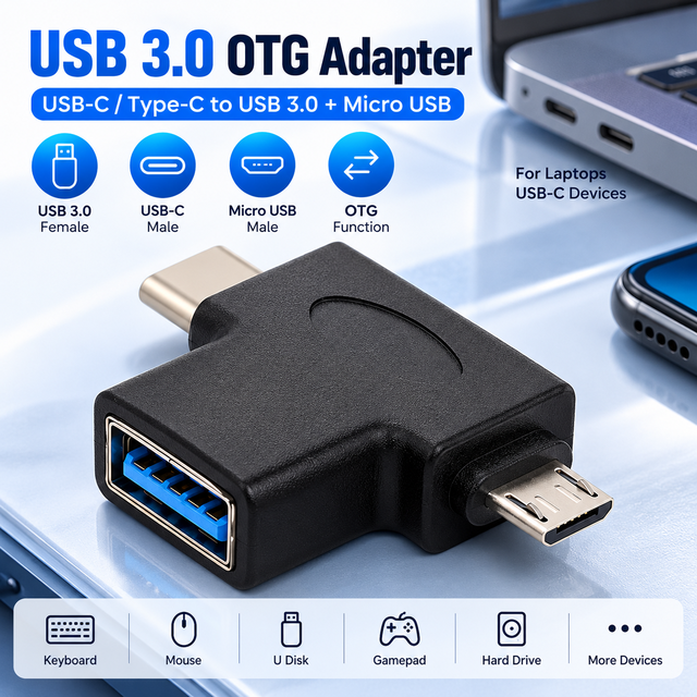 2 in 1 OTG Adapter USB 3.0 to Type C Micro USB Converter Dual Interface OTG Connector for Phone Tablet USB Devices