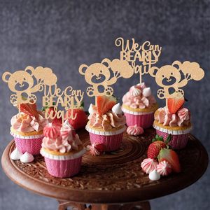 Decorazioni per Cupcake 'We Can Bearly Wait', Palloncini Glitterati, Topper a Forma di Orso per Torte, per Feste di Rivelazione del Sesso, Baby Shower, Compleanni per Bambini - Product Image 3