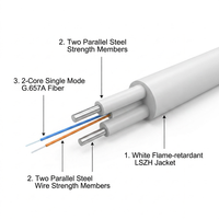 Cable de Fibra Óptica FTTH de 2 Hilos Sólidos con 2 Hilos de Acero de Refuerzo, 2 km/Rollo, SM G657A1, Tipo Mariposa